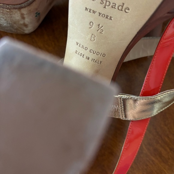 Kate Spade Platform Clear Orange Gold Brown Open Toe Heels - Picture 5 of 9
